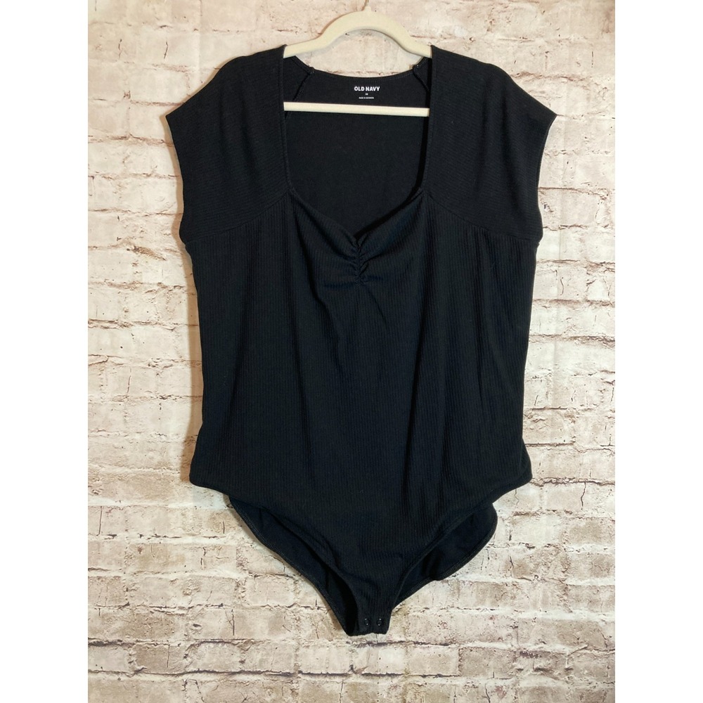 Old Navy Bodysuit 3X‎ Black Ribbed Short Sleeve Closet Staple Sweetheart Neck